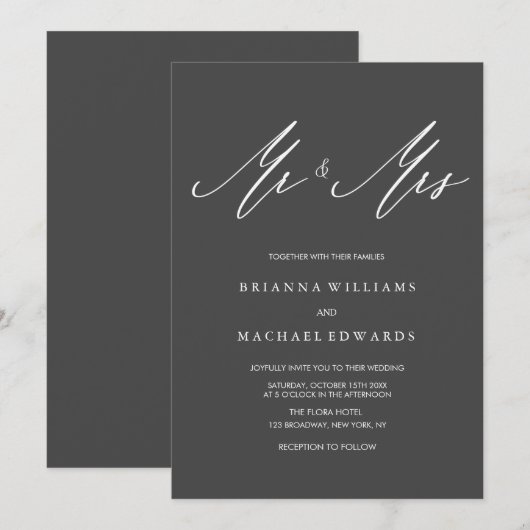 Simple Elegant Calligraphy Mr en Mrs Wedding Kaart (Voorkant / Achterkant)