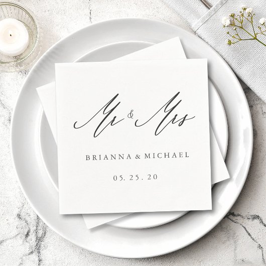 Simple Elegant Calligraphy Mr en Mrs Wedding Servet