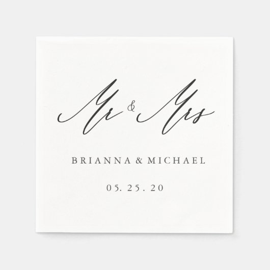 Simple Elegant Calligraphy Mr en Mrs Wedding Servet (Voorkant)