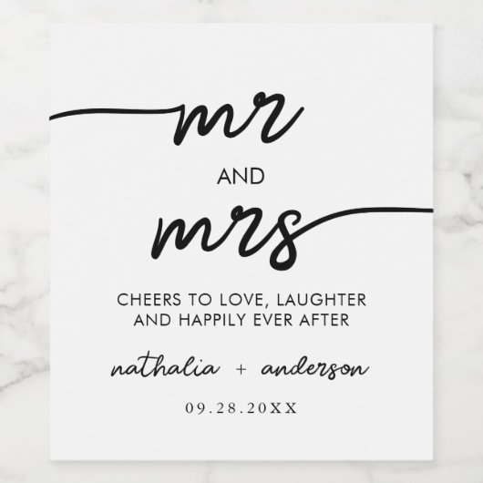 Simple Elegant Calligraphy Mr en Mrs Wedding Wijn Etiket (Enkel label)