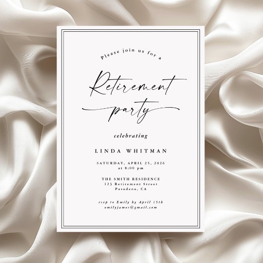 Simple Elegant Calligraphy Script Retirement Party Kaart