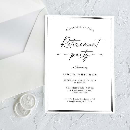 Simple Elegant Calligraphy Script Retirement Party Kaart