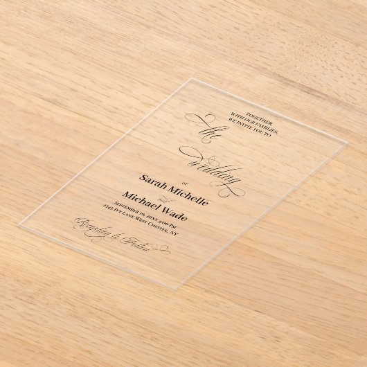 Simple Elegant Calligraphy Script Wedding Acryl Uitnodigingen (Laagn)