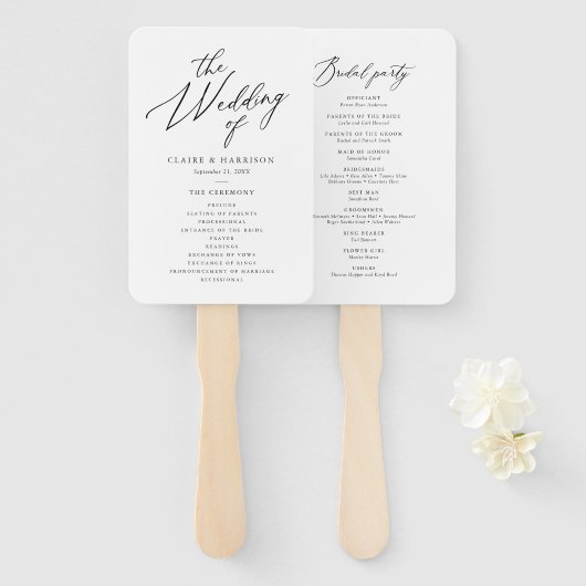Simple Elegant Calligraphy Wedding Programme Handwaaier (Voorkant en achterkant)