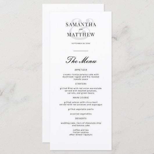 Simple Elegant Chic Black & White Wedding Menu (Voorkant / Achterkant)