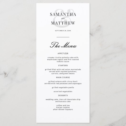 Simple Elegant Chic Black & White Wedding Menu (Voorkant)