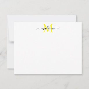 SImple Elegant Chic Girly Script Monogram Geel Notitiekaartje
