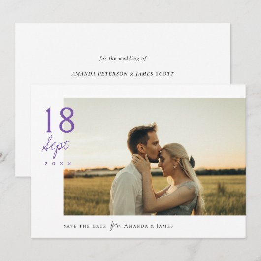 Simple Elegant Chic Photo Wedding Save the Date Kaart (Voorkant / Achterkant)