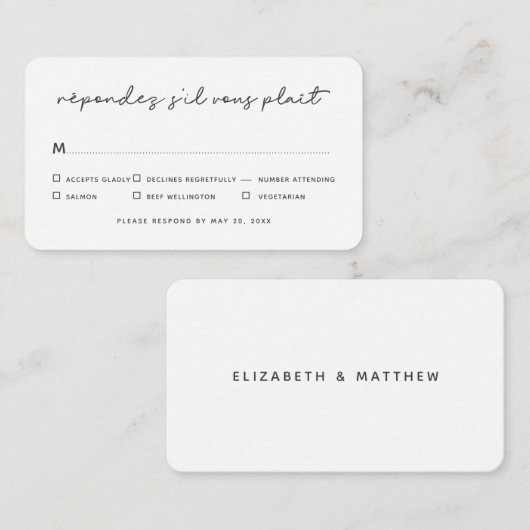 Simple Elegant Chic Wedding Meal Option RSVP Notitiekaartje (Voorkant / Achterkant)