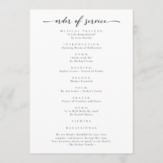 Simple Elegant Christian Funeral Memorial Photo Programmakaart (Achterkant)