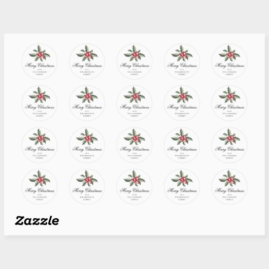 Simple Elegant Christmas Botanical Round Sticker (Vel)