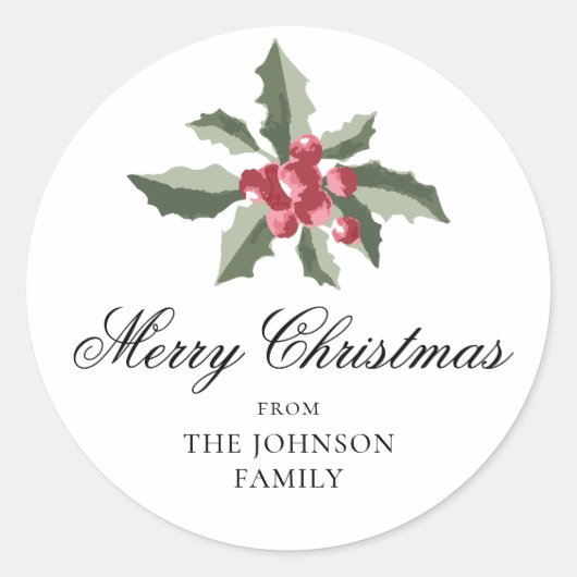 Simple Elegant Christmas Botanical Round Sticker (Voorkant)