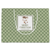 Simple Elegant Christmas Gift Bag Sage Ivory Groot Cadeauzakje (Voorkant)