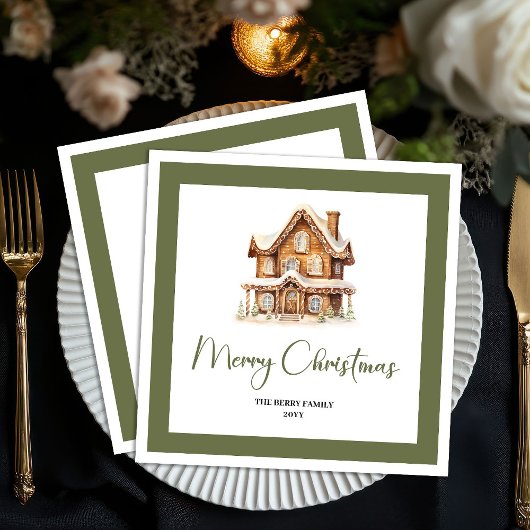 Simple Elegant Christmas House Custom Name Napkins Servet