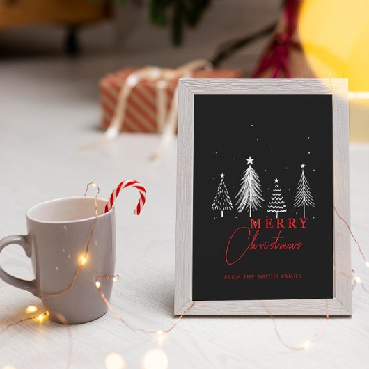 Simple Elegant Christmas Pine Tree Black Mini Notitiekaartje