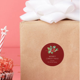 Simple Elegant Christmas Watercolor Botanical Clas Ronde Sticker