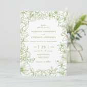 Simple Elegant Citrus Green Floral Garden Wedding Kaart (Staand voorkant)