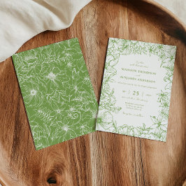 Simple Elegant Citrus Green Floral Garden Wedding Kaart