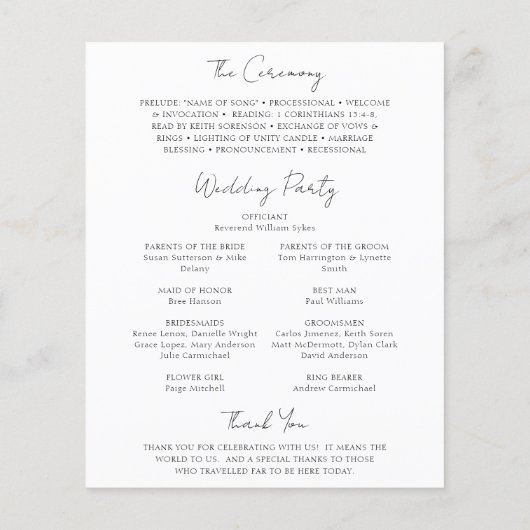 Simple Elegant Classic Wedding Program (Achterkant)