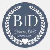 Simple Elegant Cool Deep Blue Monogram Wedding Ronde Sticker (Voorkant)