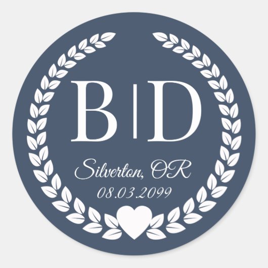Simple Elegant Cool Deep Blue Monogram Wedding  Ronde Sticker (Voorkant)