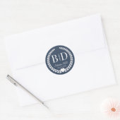 Simple Elegant Cool Deep Blue Monogram Wedding  Ronde Sticker (Envelop)