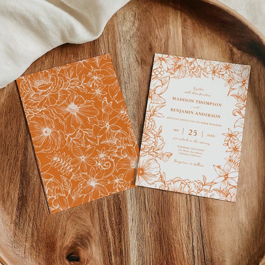 Simple Elegant Copper Floral Garden Wedding Kaart