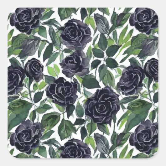 Simple elegant dark roses print vierkante sticker (Voorkant)
