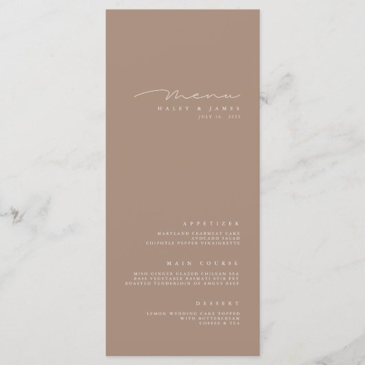 Simple Elegant Dark Taupe Wedding Menu (Voorkant)