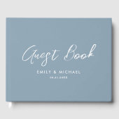 Simple Elegant Dusty Blue Calligraphy Wedding Gastenboek (Voorkant)