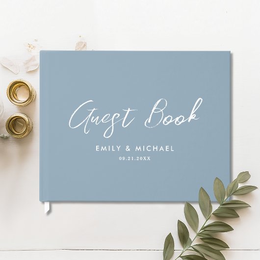 Simple Elegant Dusty Blue Calligraphy Wedding Gastenboek