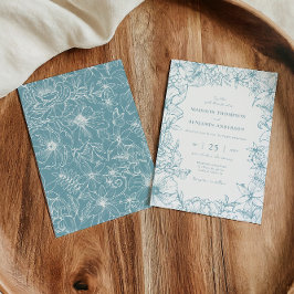 Simple Elegant Dusty Blue Floral Garden Wedding Kaart