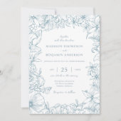 Simple Elegant Dusty Blue Floral Garden Wedding Kaart (Voorkant)