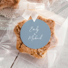 Simple Elegant Dusty Blue Script Minimal Wedding Ronde Sticker