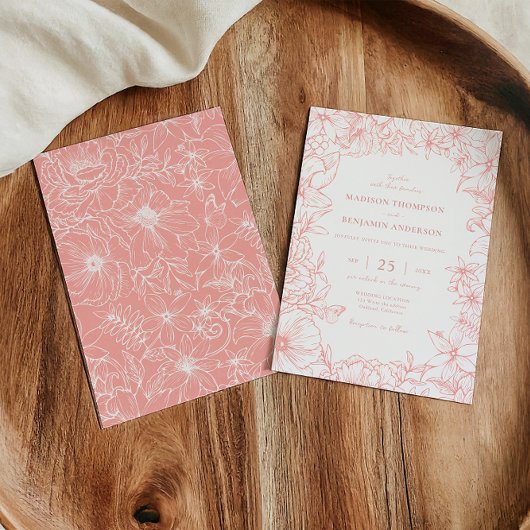 Simple Elegant Dusty Pink Floral Garden Wedding Kaart