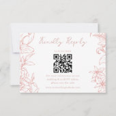 Simple Elegant Dusty Pink Floral QR Code Wedding RSVP Kaartje (Voorkant)