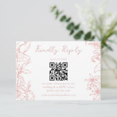 Simple Elegant Dusty Pink Floral QR Code Wedding RSVP Kaartje (Staand voorkant)