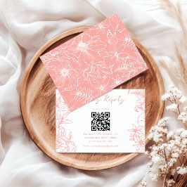Simple Elegant Dusty Pink Floral QR Code Wedding RSVP Kaartje