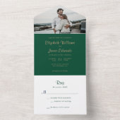 Simple Elegant Emerald Green Gold Photo Wedding All In One Uitnodiging (Binnen)