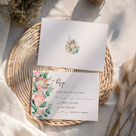 Simple Elegant Eucalyptus Pampas Grass Protea RSVP Kaartje