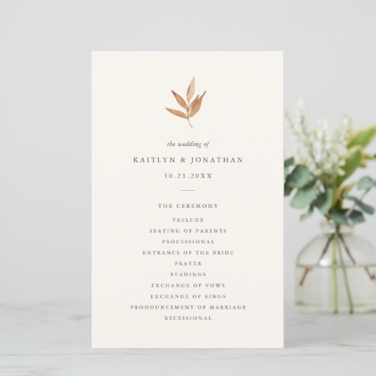 Simple Elegant Fall Leaves Wedding Program (Staand voorkant)