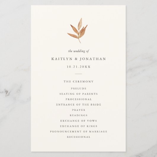 Simple Elegant Fall Leaves Wedding Program (Voorkant)