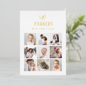 Simple Elegant Family Photo Grid | Kerst van goud Folie Feestdagenkaart (Staand Voorkant)