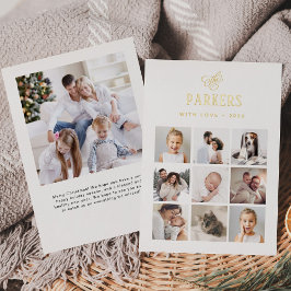Simple Elegant Family Photo Grid | Kerst van goud Folie Feestdagenkaart