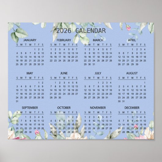 Simple Elegant Floral Botanical 2026 Calendar |  Poster (Voorkant)