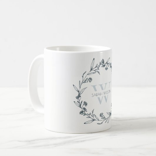 Simple Elegant Floral Laurel Wreate Monogram Koffiemok (Voorkant links)