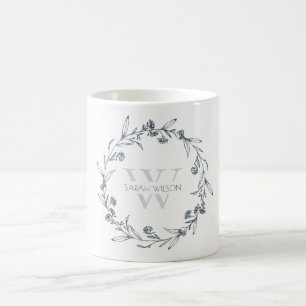 Simple Elegant Floral Laurel Wreate Monogram Koffiemok