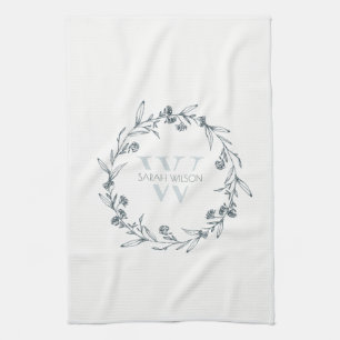 Simple Elegant Floral Laurel Wreate Monogram Theedoek