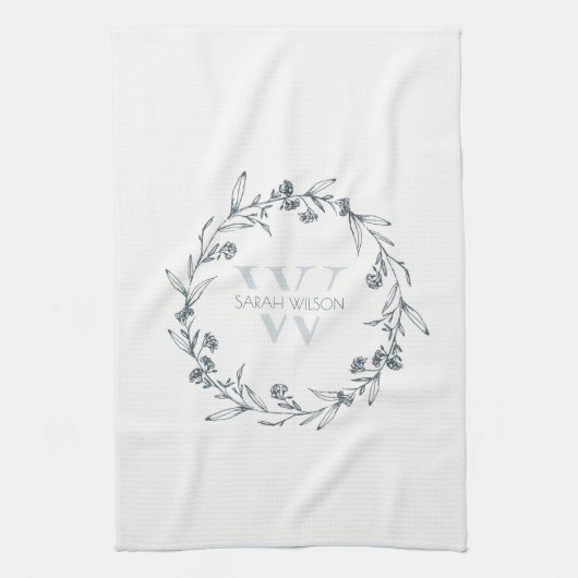 Simple Elegant Floral Laurel Wreate Monogram Theedoek (Verticaal)