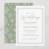 Simple Elegant Floral Pattern Wedding Invitation Kaart (Voorkant / Achterkant)